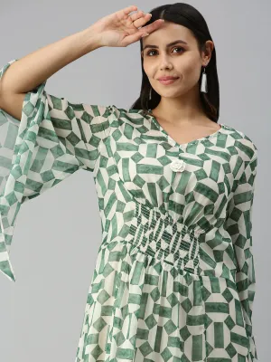 Women White Geometrical Kaftan Kurta