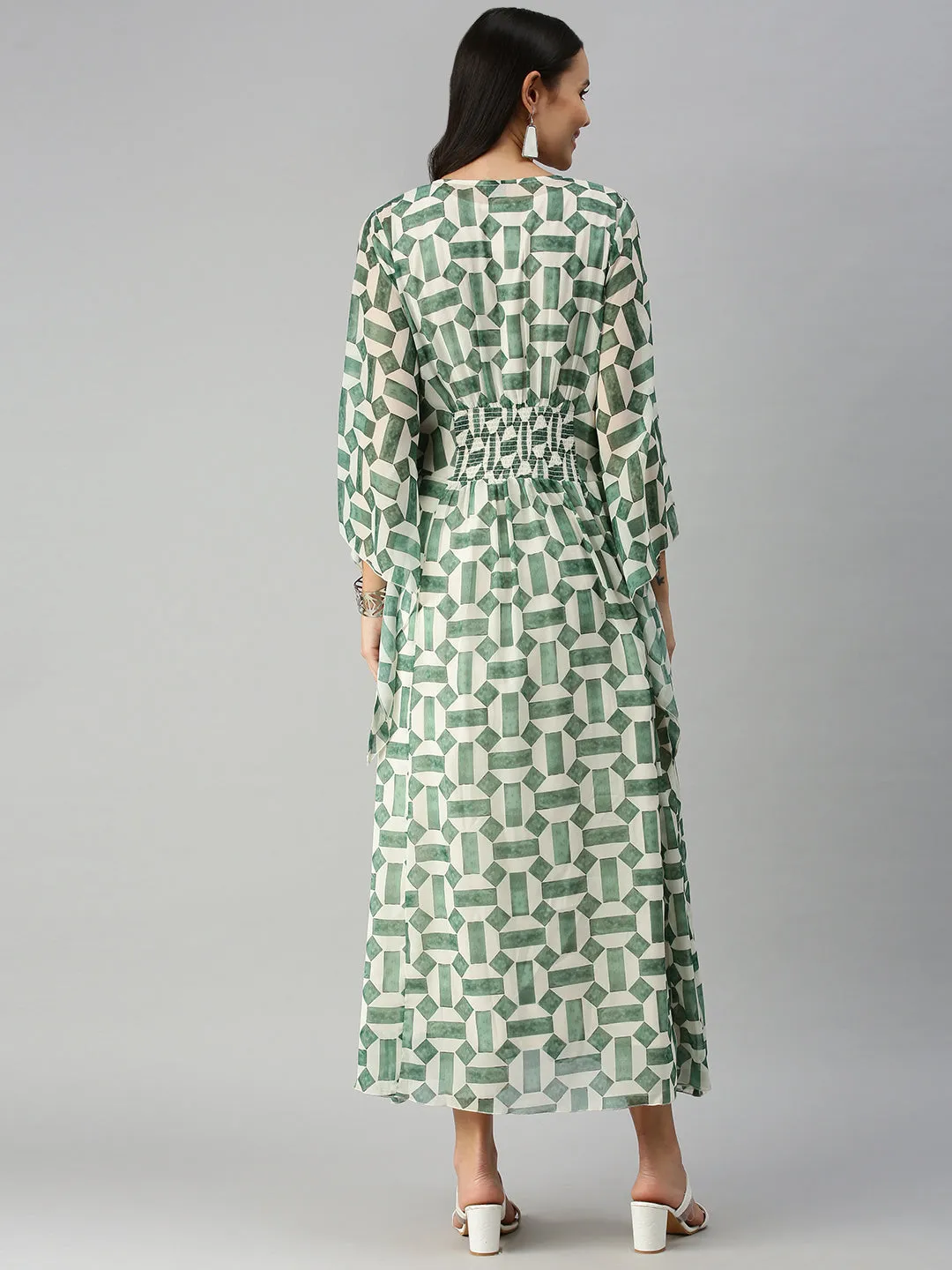Women White Geometrical Kaftan Kurta