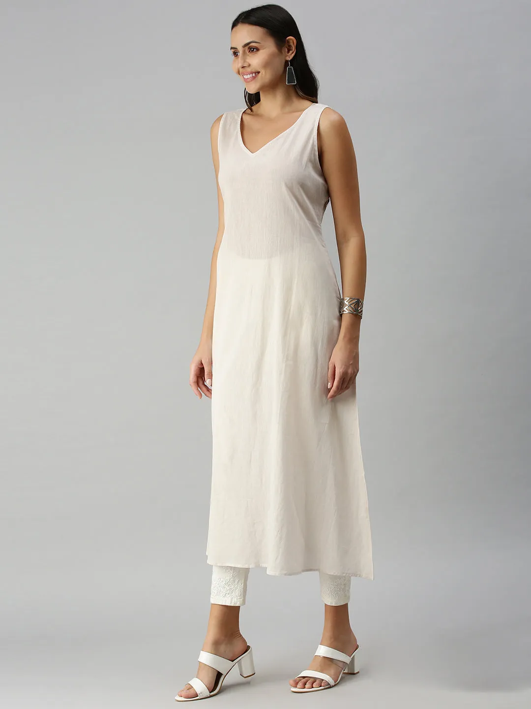 Women White Geometrical Kaftan Kurta