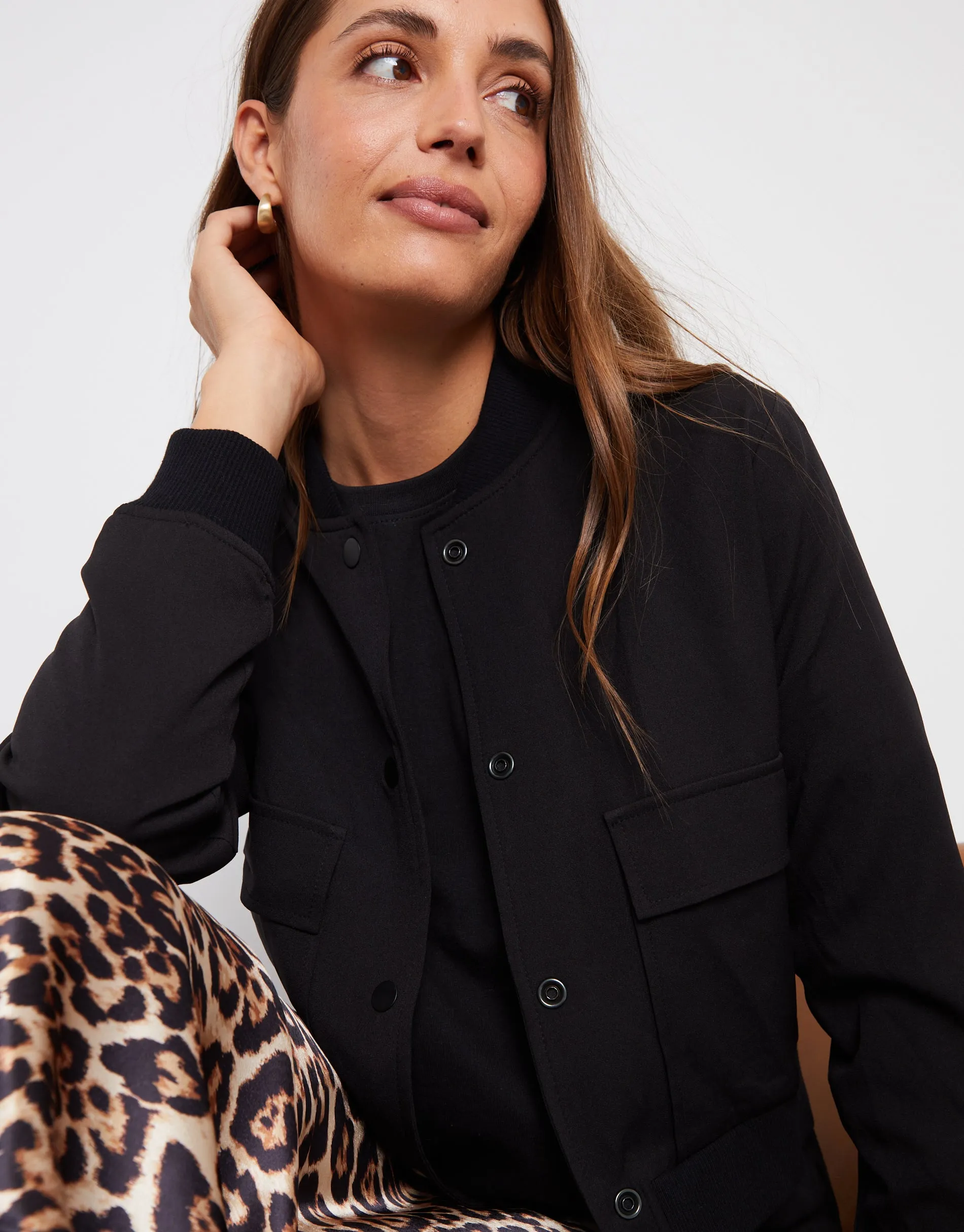 Women's Black Patch Pocket Bomber Jacket