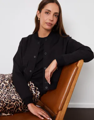 Women's Black Patch Pocket Bomber Jacket