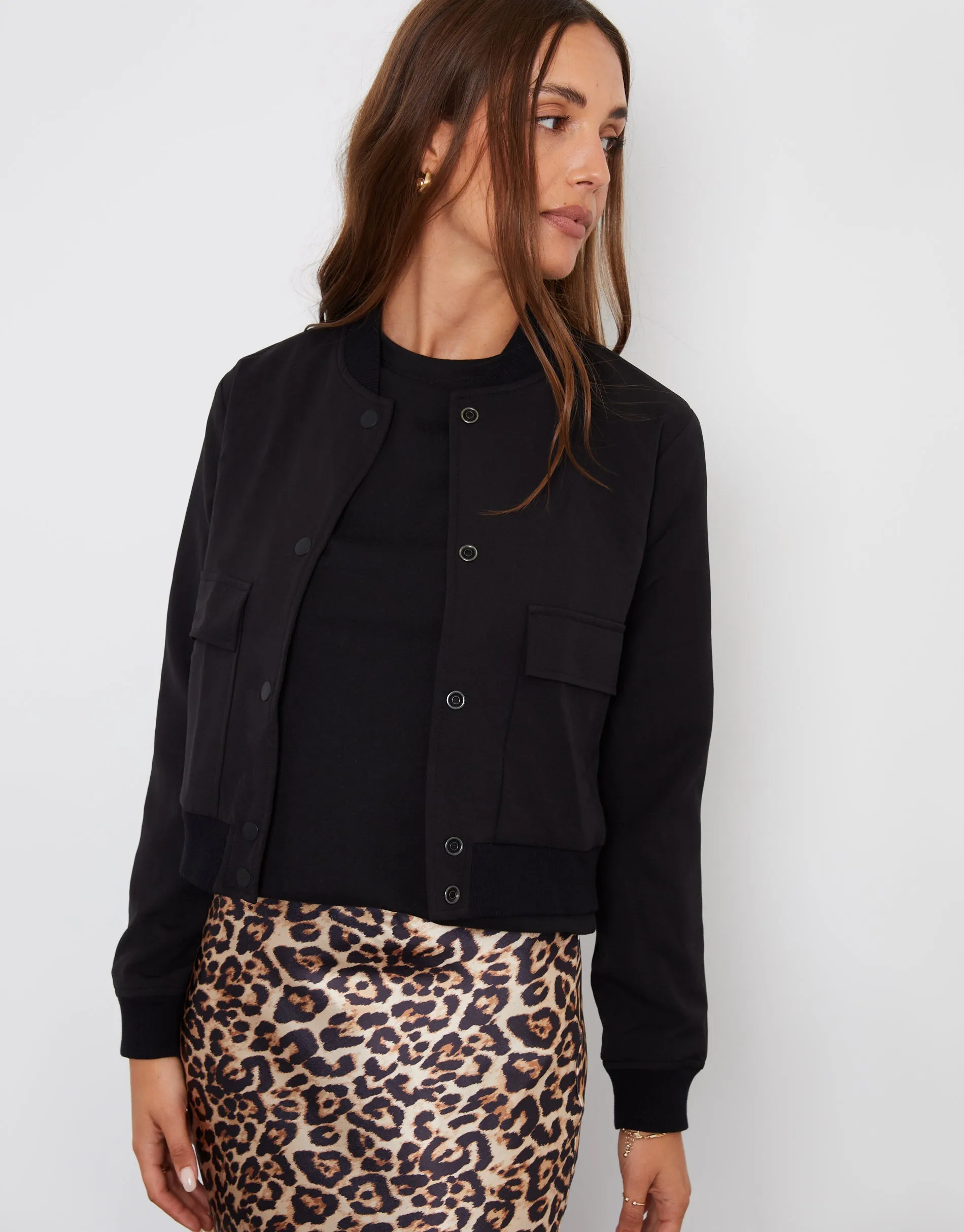 Women's Black Patch Pocket Bomber Jacket