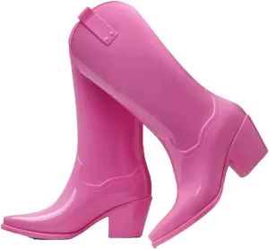 Women's Chunky High Heels Rain Boots Waterproof Mid Calf Botas Kitchen Work Shoes