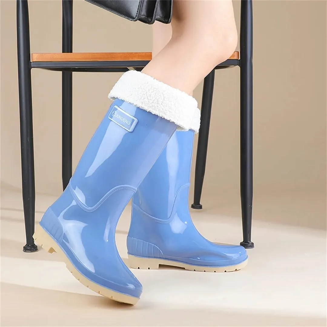Women's Extra High Tube Rain Boots Thickened Anti Slip Rainy Day Travel Rain Shoes Waterproof