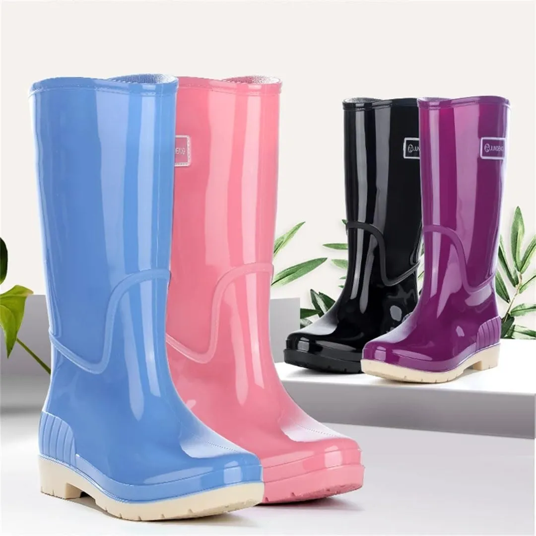 Women's Extra High Tube Rain Boots Thickened Anti Slip Rainy Day Travel Rain Shoes Waterproof