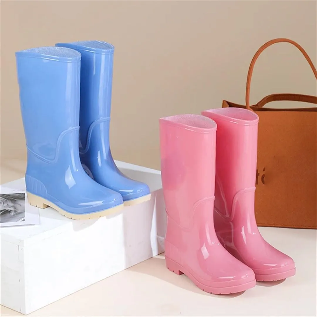 Women's Extra High Tube Rain Boots Thickened Anti Slip Rainy Day Travel Rain Shoes Waterproof