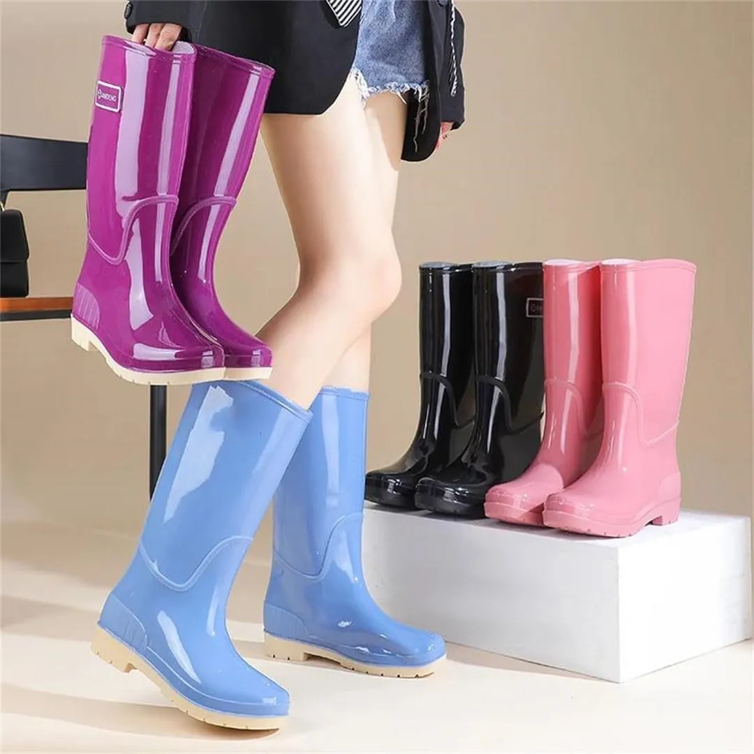 Women's Extra High Tube Rain Boots Thickened Anti Slip Rainy Day Travel Rain Shoes Waterproof