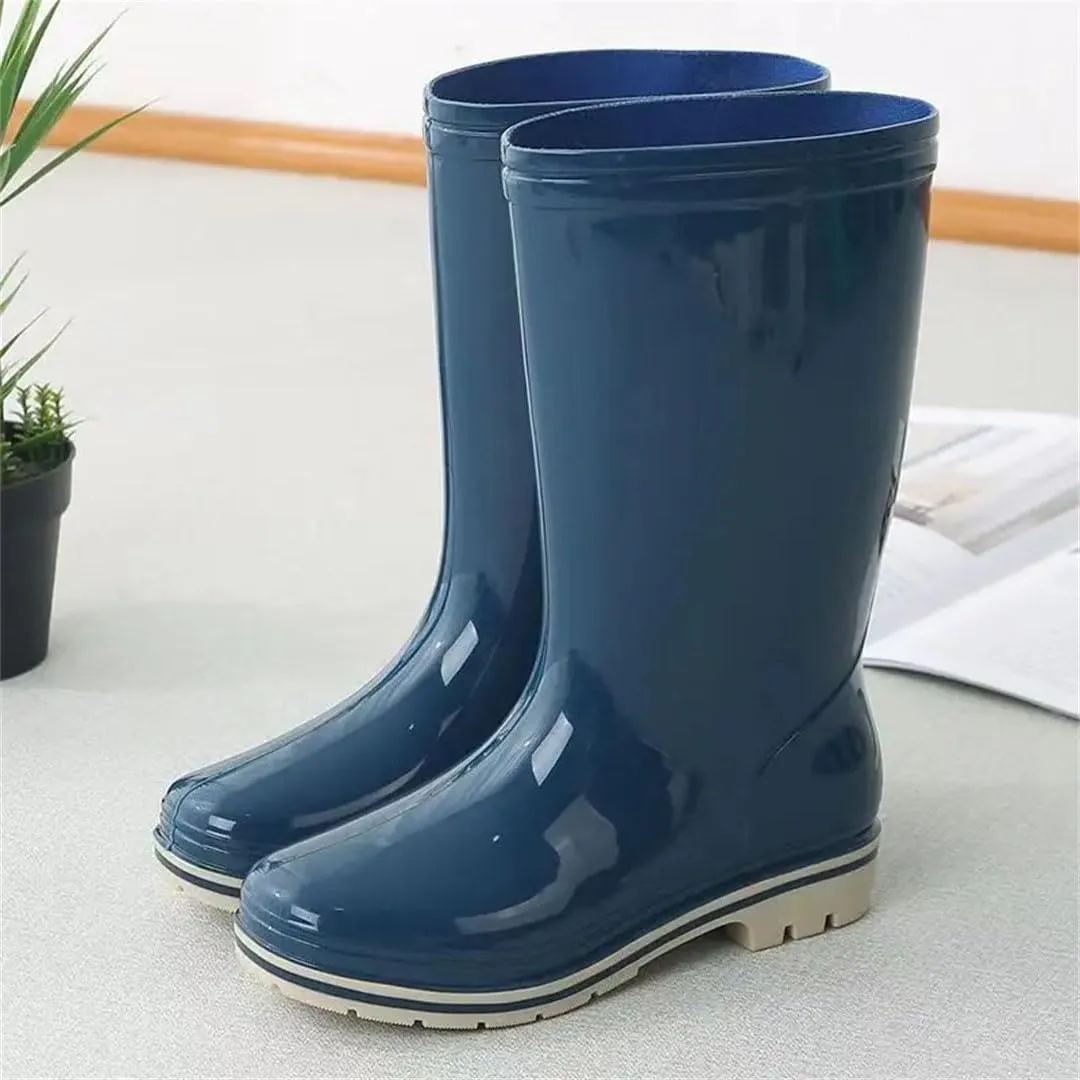 Women's High Top Mid-Calf Low Heels Rain Shoes Soft Sole Non Slip Cover Foot Work Shoes