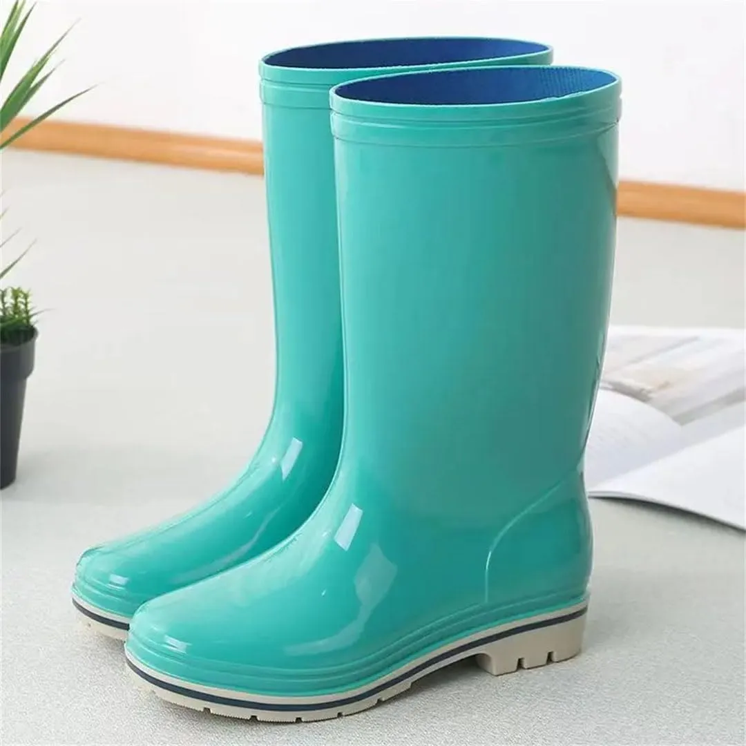 Women's High Top Mid-Calf Low Heels Rain Shoes Soft Sole Non Slip Cover Foot Work Shoes