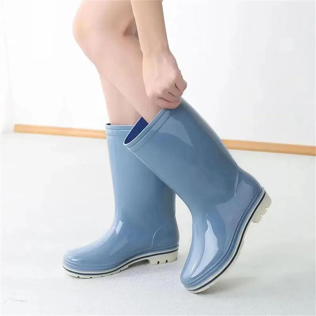 Women's High Top Mid-Calf Low Heels Rain Shoes Soft Sole Non Slip Cover Foot Work Shoes