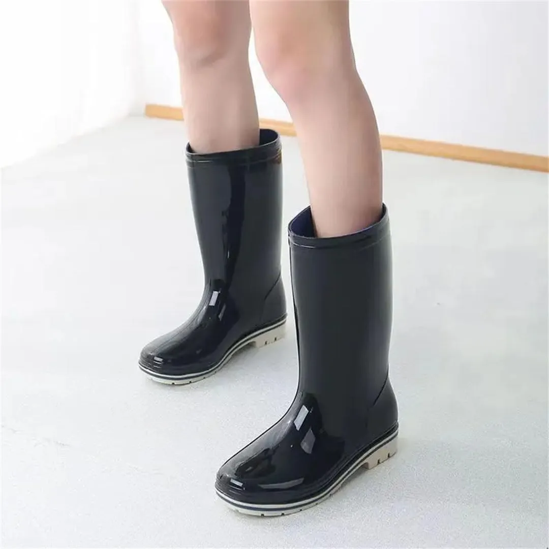 Women's High Top Mid-Calf Low Heels Rain Shoes Soft Sole Non Slip Cover Foot Work Shoes