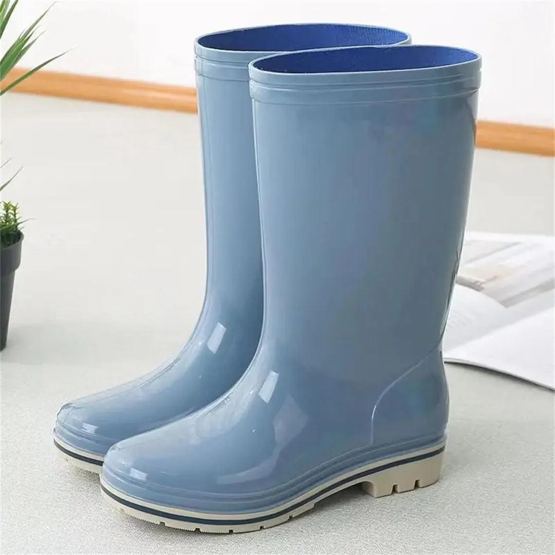 Women's High Top Mid-Calf Low Heels Rain Shoes Soft Sole Non Slip Cover Foot Work Shoes