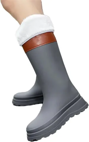 Women's High-Top Rain Boots Waterproof And Rain For Outdoor Travel And Camping Cotton Warm Boot