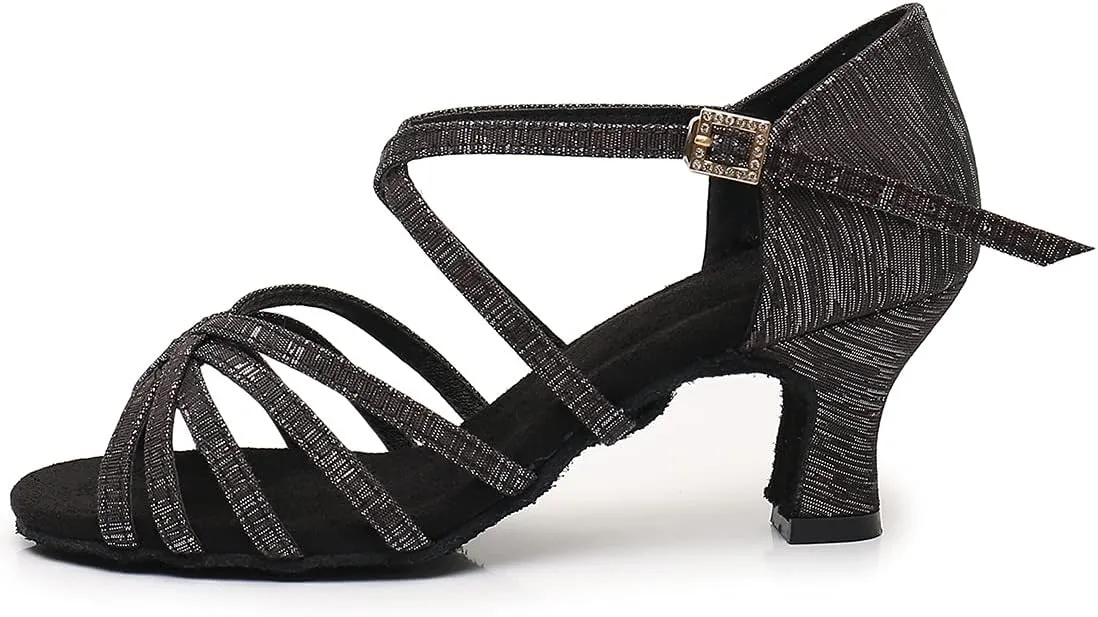 Women's Latin Dance Shoes Salsa Professional Ballroom Practice Performance Satin Dancing Shoes