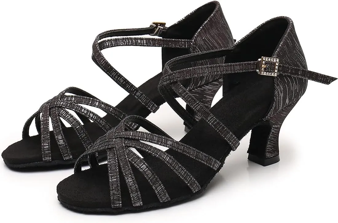 Women's Latin Dance Shoes Salsa Professional Ballroom Practice Performance Satin Dancing Shoes