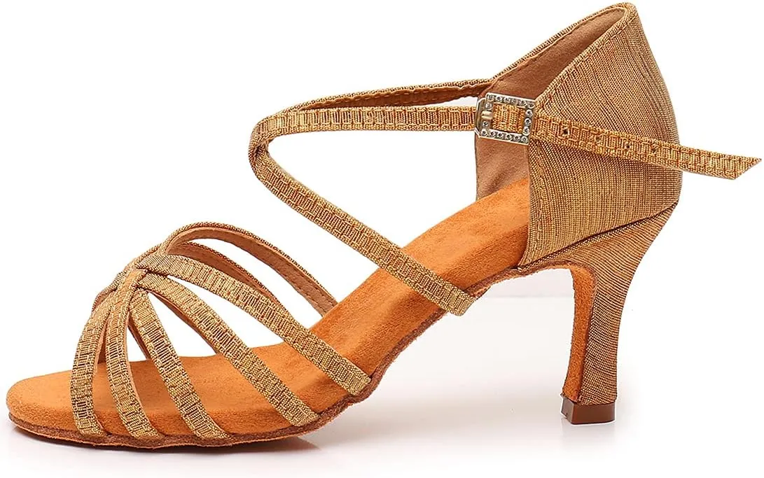Women's Latin Dance Shoes Salsa Professional Ballroom Practice Performance Satin Dancing Shoes