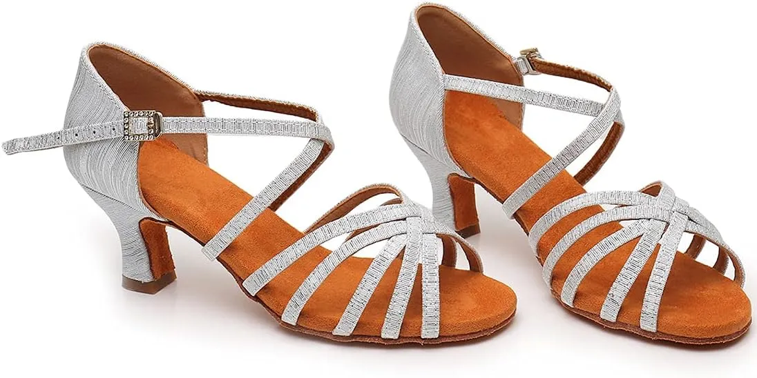 Women's Latin Dance Shoes Salsa Professional Ballroom Practice Performance Satin Dancing Shoes