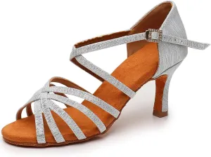 Women's Latin Dance Shoes Salsa Professional Ballroom Practice Performance Satin Dancing Shoes