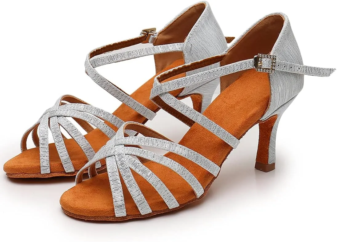 Women's Latin Dance Shoes Salsa Professional Ballroom Practice Performance Satin Dancing Shoes