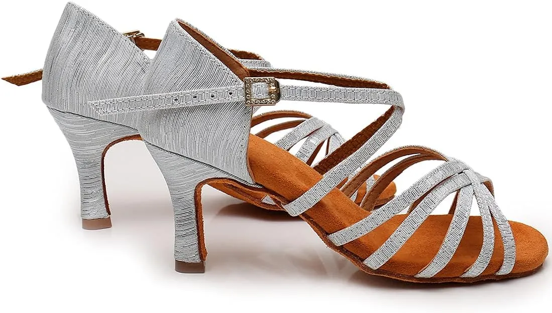Women's Latin Dance Shoes Salsa Professional Ballroom Practice Performance Satin Dancing Shoes