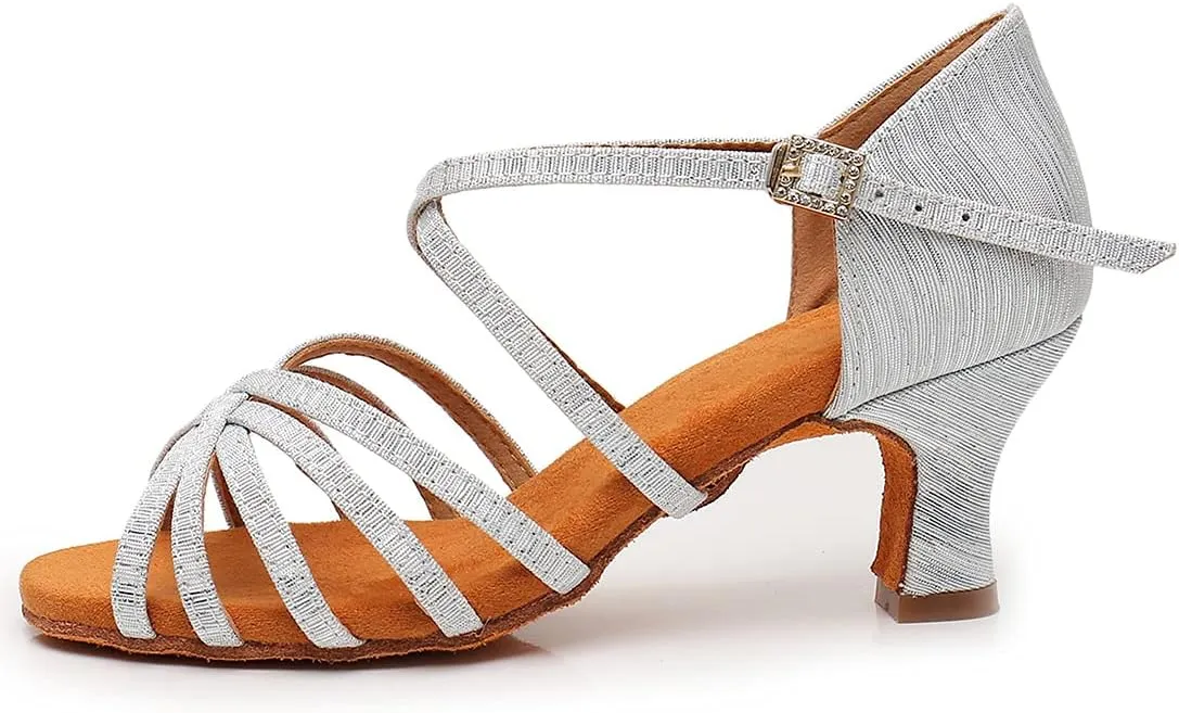 Women's Latin Dance Shoes Salsa Professional Ballroom Practice Performance Satin Dancing Shoes