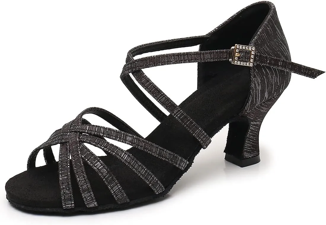 Women's Latin Dance Shoes Salsa Professional Ballroom Practice Performance Satin Dancing Shoes
