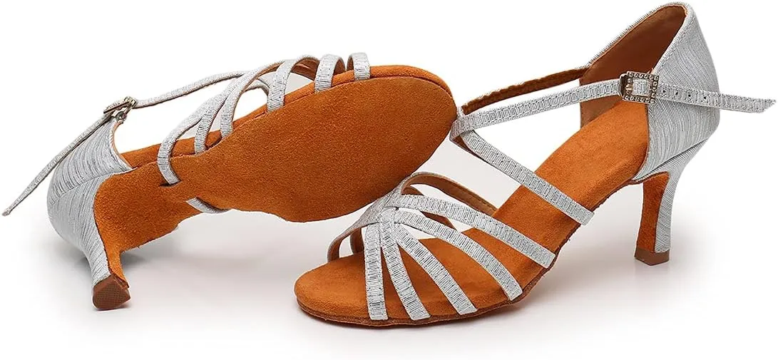Women's Latin Dance Shoes Salsa Professional Ballroom Practice Performance Satin Dancing Shoes