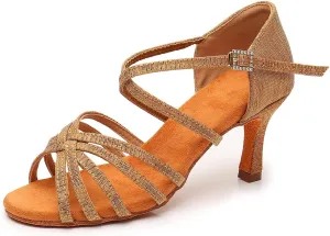 Women's Latin Dance Shoes Salsa Professional Ballroom Practice Performance Satin Dancing Shoes
