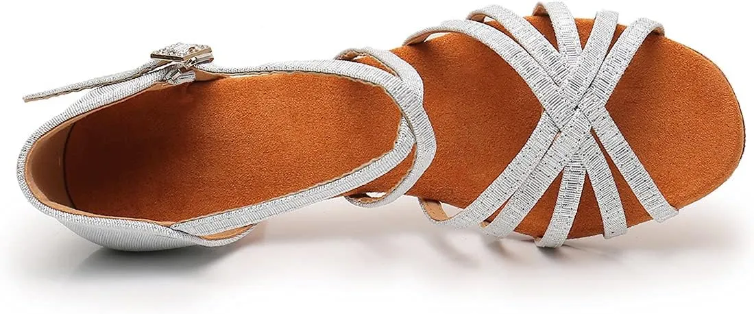 Women's Latin Dance Shoes Salsa Professional Ballroom Practice Performance Satin Dancing Shoes
