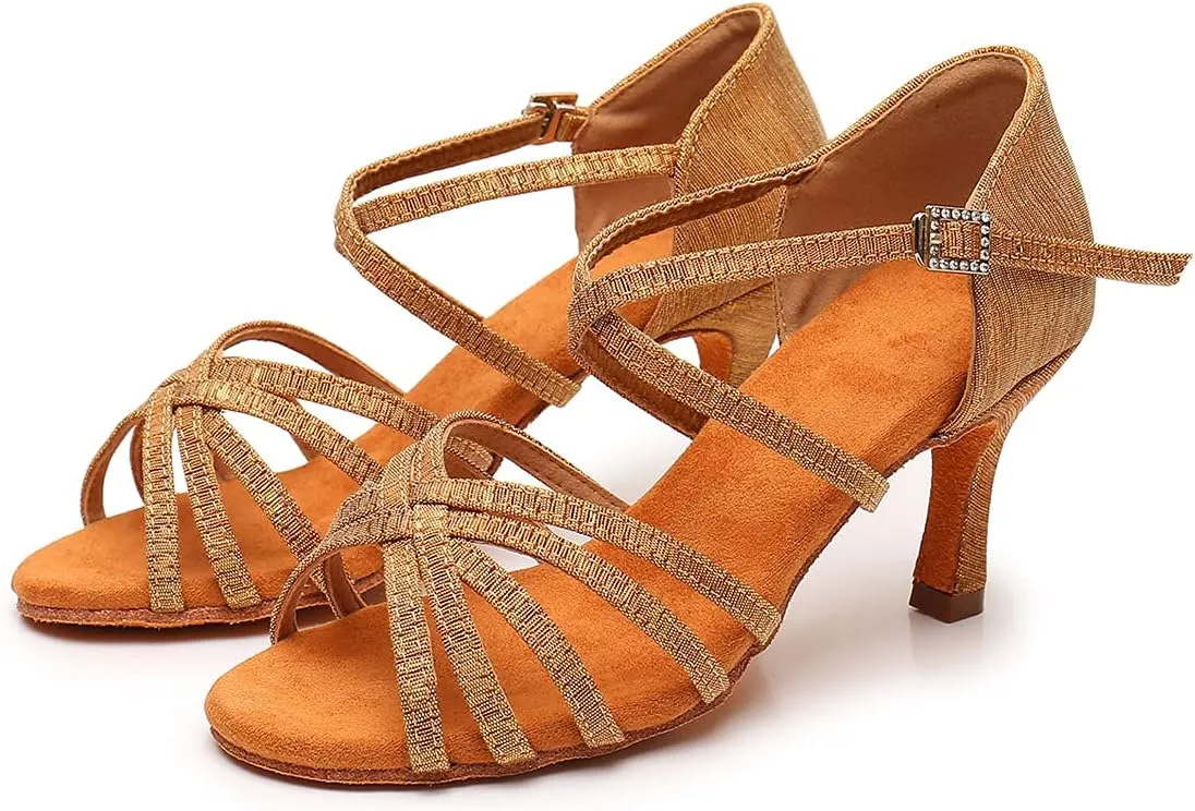 Women's Latin Dance Shoes Salsa Professional Ballroom Practice Performance Satin Dancing Shoes