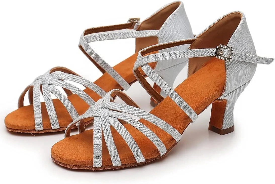Women's Latin Dance Shoes Salsa Professional Ballroom Practice Performance Satin Dancing Shoes