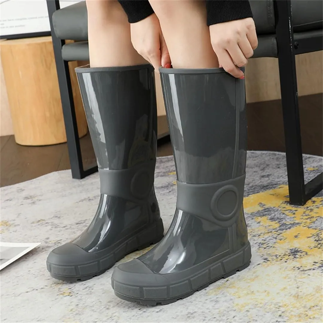Women's Mid-High Tube Rain Boots Solid Color Anti-Slip Waterproof Shoes For