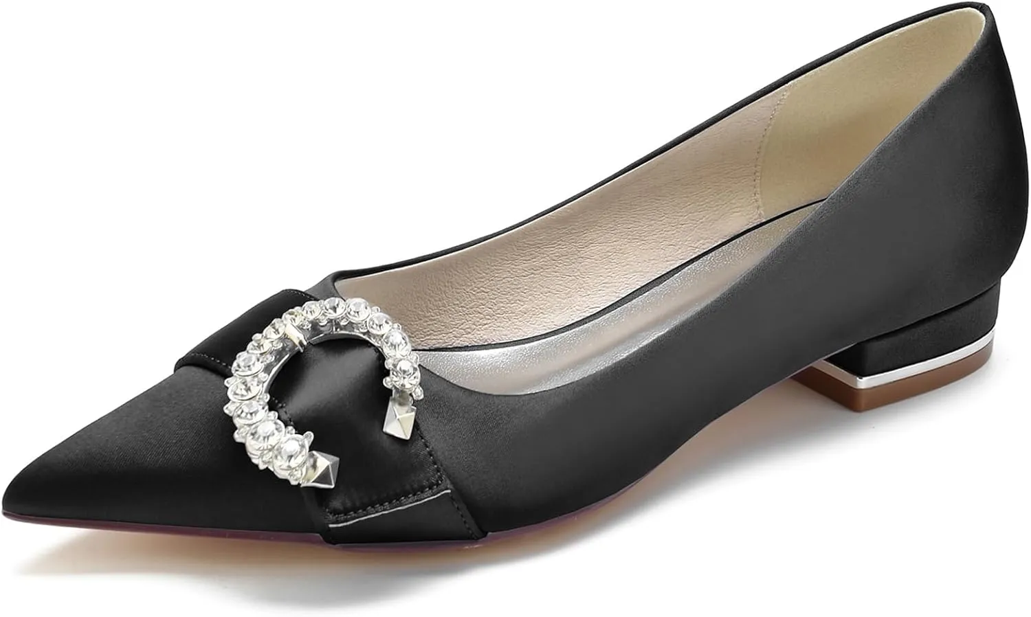 Women's Pointed Toe Wedding Shoes for Bride Rhinestones Slip on Ballet Flats Evening Prom Party Bridal Dress Shoes