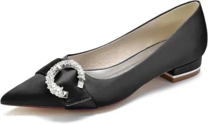 Women's Pointed Toe Wedding Shoes for Bride Rhinestones Slip on Ballet Flats Evening Prom Party Bridal Dress Shoes