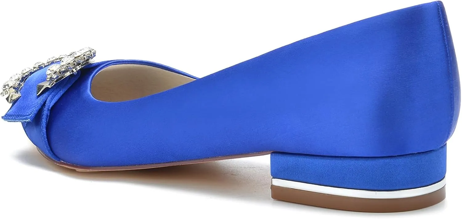 Women's Pointed Toe Wedding Shoes for Bride Rhinestones Slip on Ballet Flats Evening Prom Party Bridal Dress Shoes