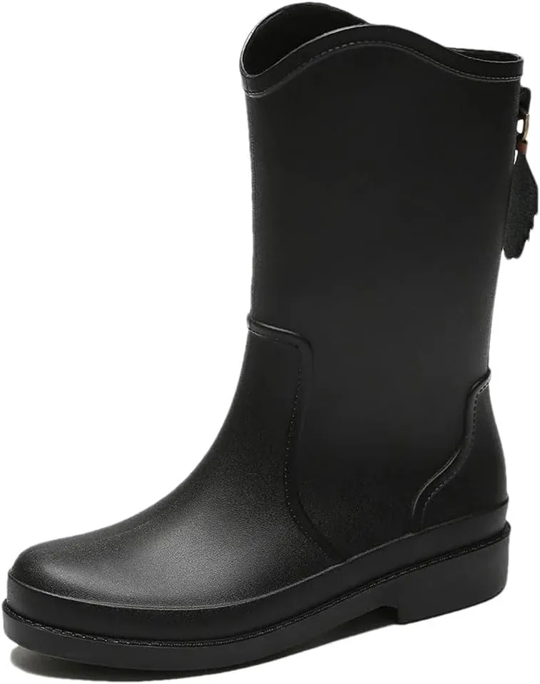 Women's Rain Boots Mid Calf Garden Rain Shoes Anti-Slipping Rainboots Outdoor Work Boots