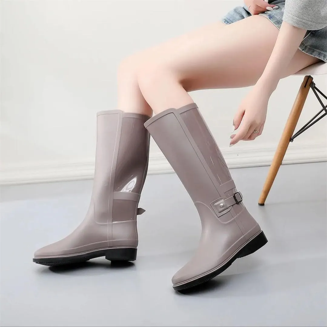 Women's Rain Boots With Buckles, High Shaft Rain Shoes That Are Anti-Slip And Waterproof