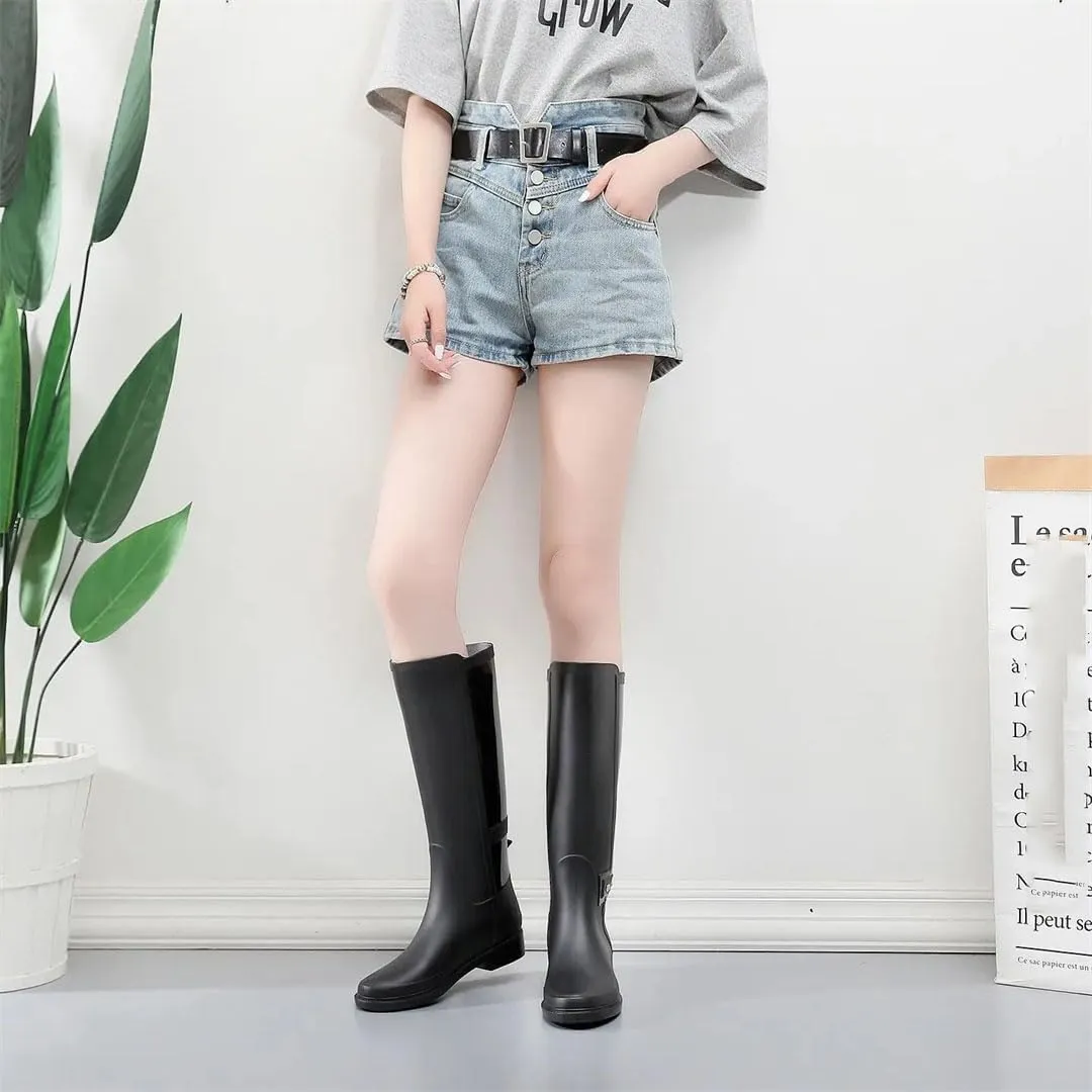 Women's Rain Boots With Buckles, High Shaft Rain Shoes That Are Anti-Slip And Waterproof