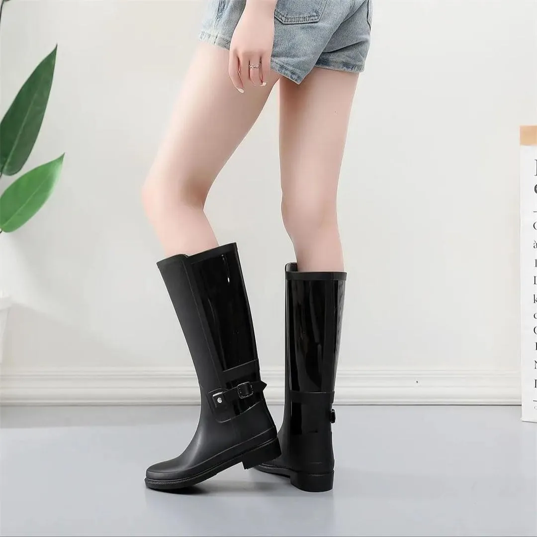 Women's Rain Boots With Buckles, High Shaft Rain Shoes That Are Anti-Slip And Waterproof
