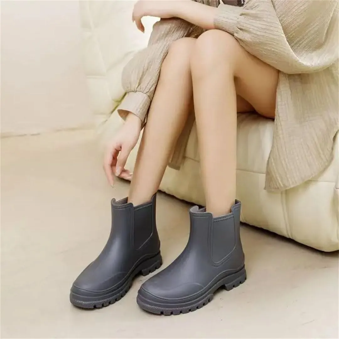 Women's Thick Sole High Top Rain Boots Soft Sole Non Slip Waterproof Slip On Kitchen Work Boots Garden Boots