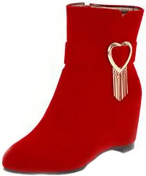 Women's Trendy Metallic Wedge Ankle Boots Suede Pointed Toe Zip Chunky Hidden Heel Dress Short Bootie