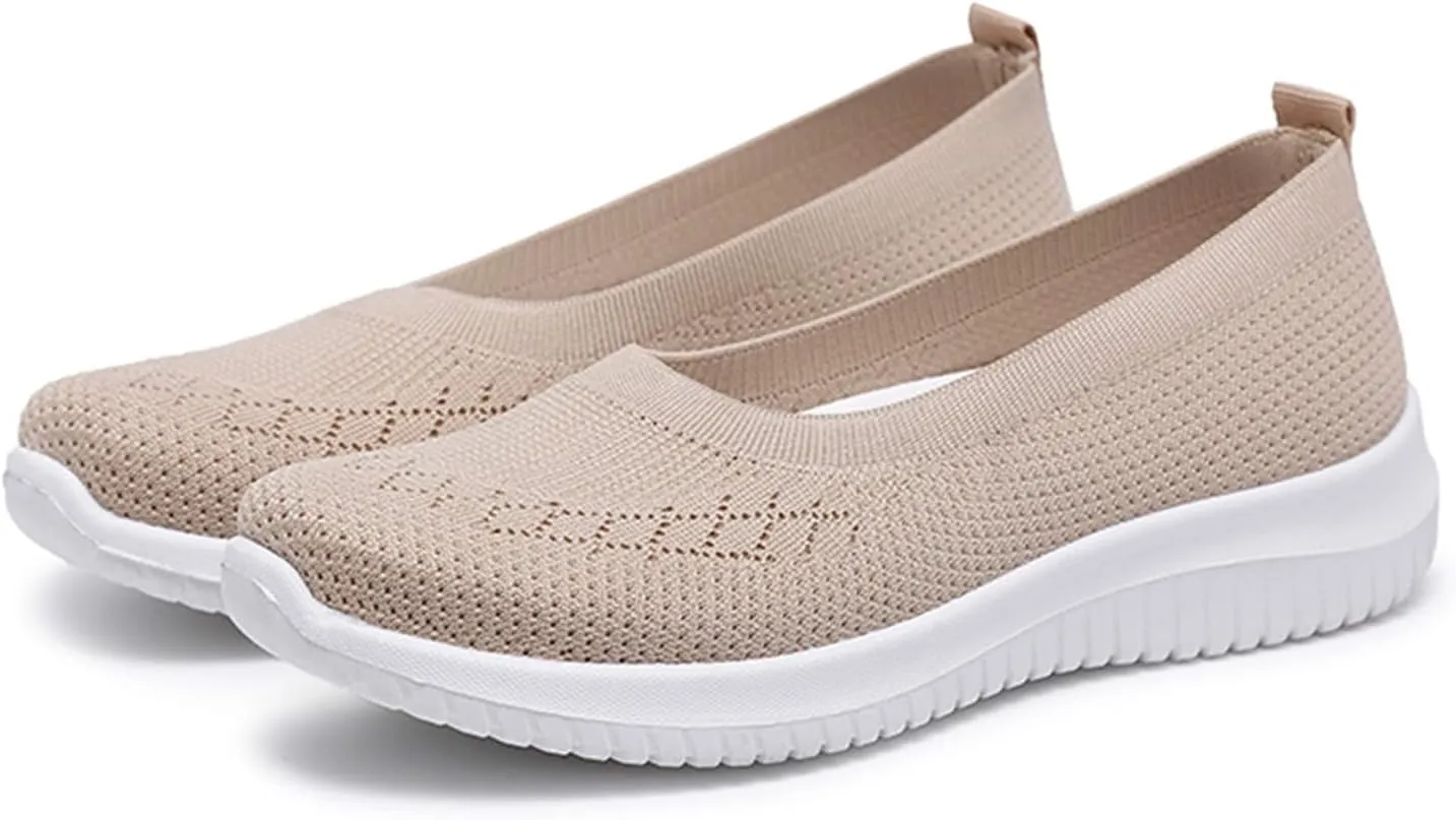 Womens Woven Orthopedic Breathable Soft Shoes Go Walking Womens Breathable Walking Shoes Slip On Mesh Knitted Flats Gym Sneakers Lightweight Casual Easy Shoe Arch Support Orthopedic Flat Footwear