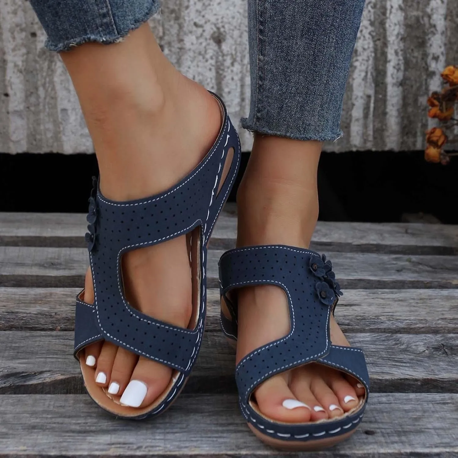 Women'Sandanls Thick Chunky Heeled Slippers Buckle Open Toe Lazy Slip On Female Casual Shoes for Summer Outdoor Non Slip Wide Feet Trendy Hight Heel Comfort Ankle warmth waterproof Non O56-Black