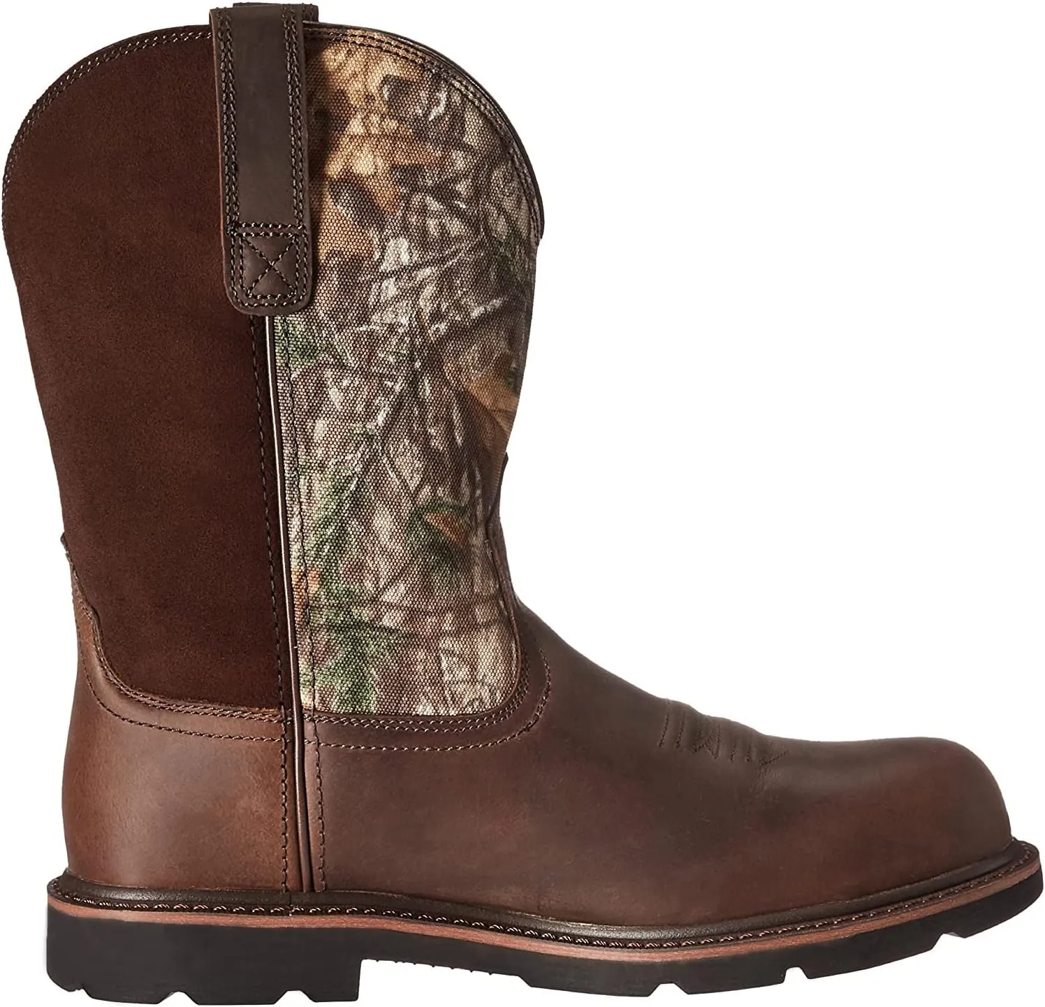Work Boots for Men - Composite Toe Brown Combat Boots, Pull On Chunky Heel Round Toe Cowboy Boots