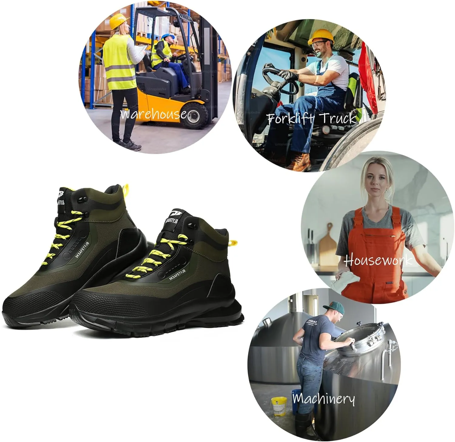 Work Safety Boots for Men and Women High Top Waterproof Lightweight Steel Toe Construction Shoes