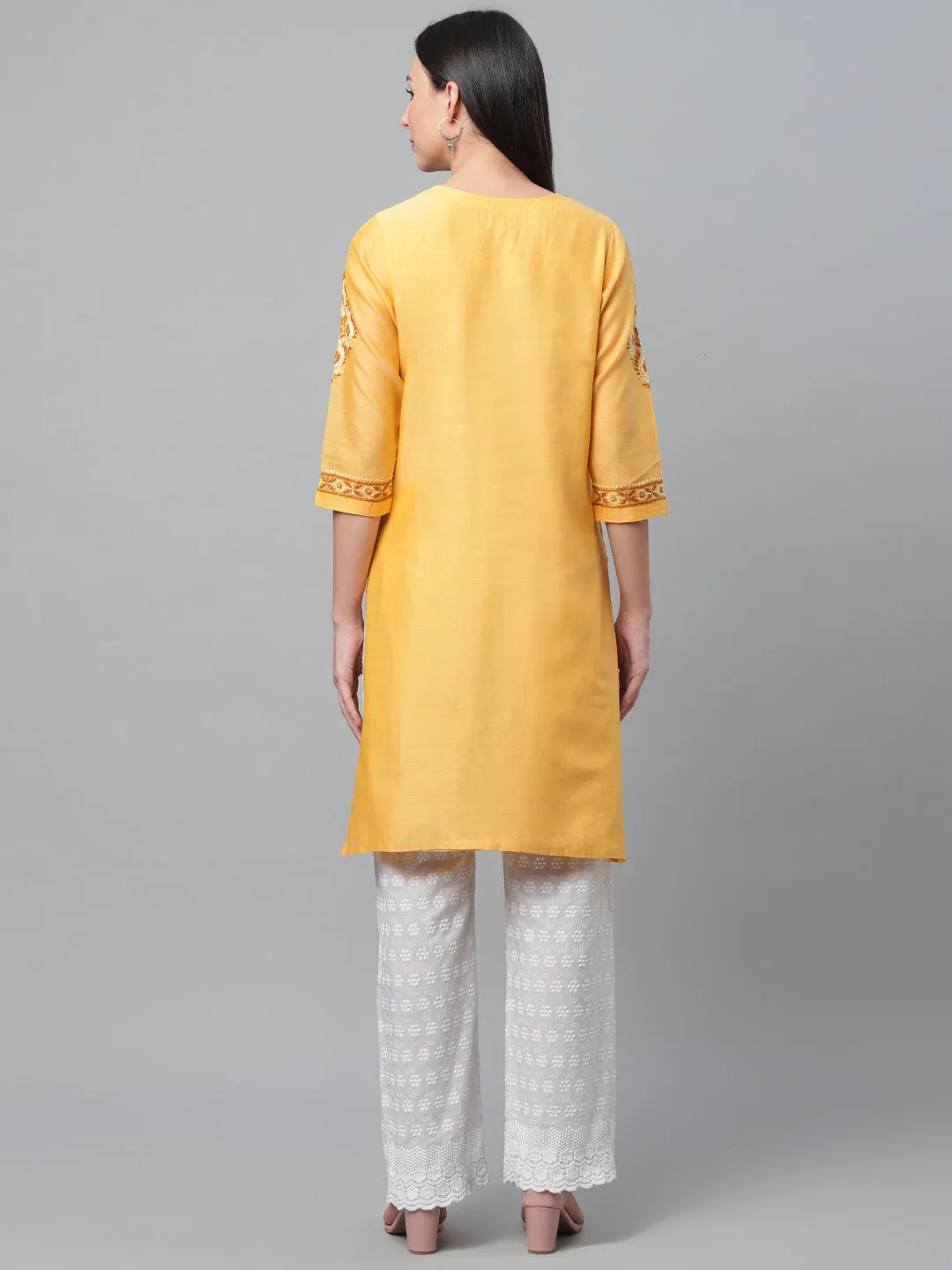 Yellow Silk Chikankari Kurta