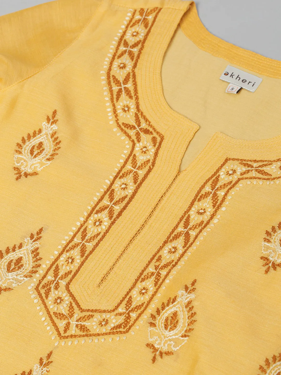 Yellow Silk Chikankari Kurta