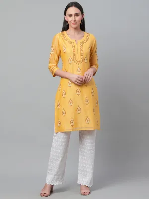 Yellow Silk Chikankari Kurta