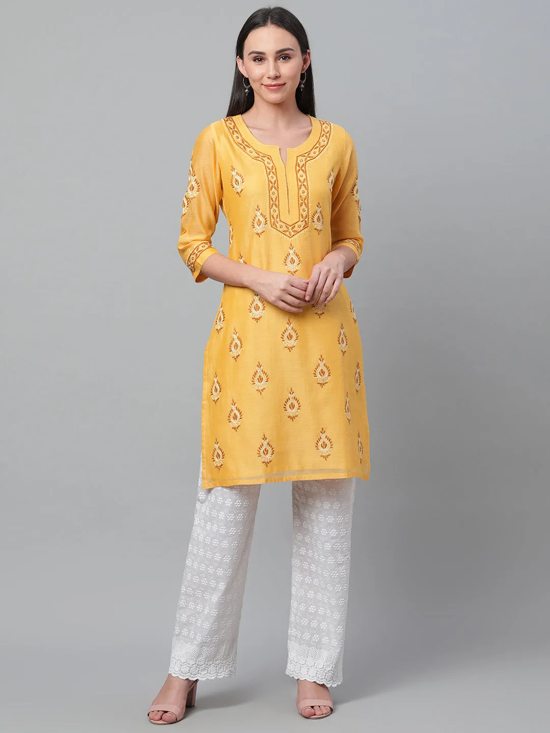 Yellow Silk Chikankari Kurta